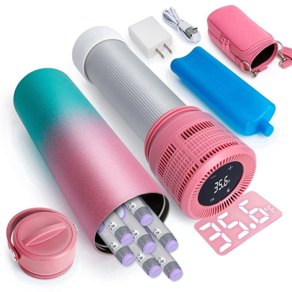 SUNMON Electric Insulin Cooler Travel Case, 35-68°F Custom & Display Temperature Medical Cooler with Biogel & USB Charger, TSA Approved Medication Refrigerator, Portable for 1–7 Pens(Glitter Pink)