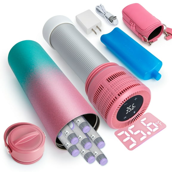 SUNMON Electric Insulin Cooler Travel Case, 35-68°F Custom & Display Temperature Medical Cooler with Biogel & USB Charger, Tsa Approved Diabetic Medication Refrigerator(Glitter Pink)