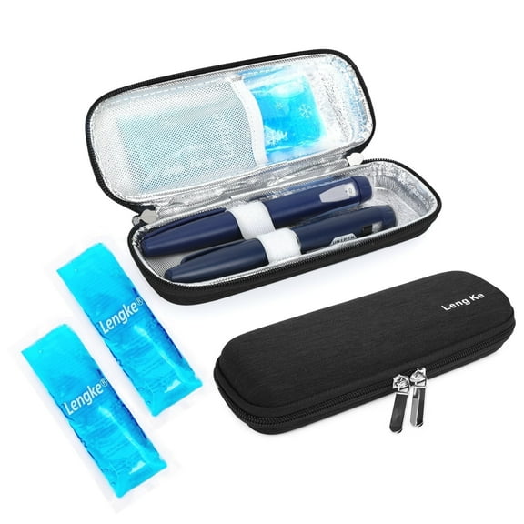 SUNMON Insulin Cooler Travel Case, Small EVA Diabetic Insulated Organizer Portable Cooling Medical Bag for Cooling Insulation, Epi Pen Carrying Bag with 2 Ice pack (Black)
