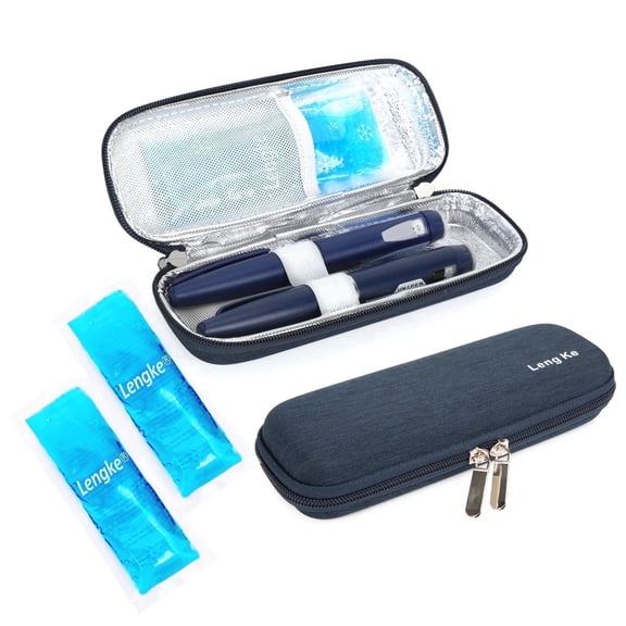 SUNMON Insulin Cooler Travel Case, Small EVA Diabetic Insulated Organizer Portable Ozempic Cold Bag for Cooling Insulation, Epi Pen Carrying Bag with 2 Ice pack (Navy Blue)