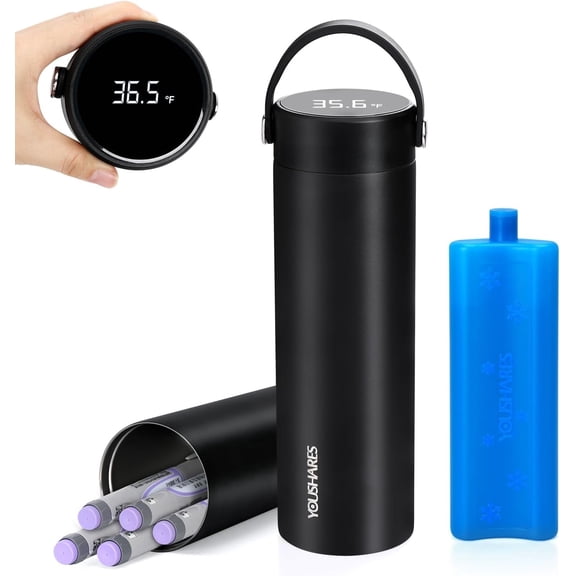 SUNMON Insulin Cooler Travel Case - 48H Verified Cooling with / Digital Temp Display, Diabetic Pen Vials Medical Bags, Portable for 17 Epipe(Black)