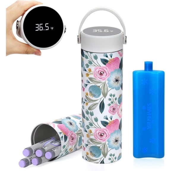 SUNMON Insulin Cooler Travel Case - 48H Verified Cooling with Temperature Display, Tsa Approved Diabetic Medical Pen Vials Refrigerator with ℃/℉ Digital Temp Display, Portable for 1–(Watercolors)