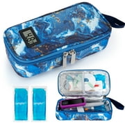 SUNMON Insulin Cooler Travel Case - TSA Approved Diabetic Medication Pen Cooling Bag with Temperature Display, Refrigerated Diabetes Supplies Organizer Storage Kit with 2 Ice Pack(Quicksand Gold)