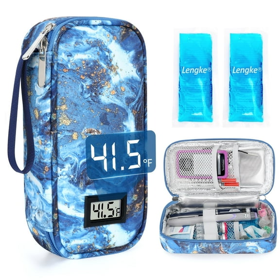 SUNMON Insulin Cooler Travel Case - TSA Approved Diabetic Medical Pen Cooling Bag with Temperature Display, Refrigerated Diabetes Supplies Organizer Storage Kit with 2 Ice pack(Quicksand Gold)