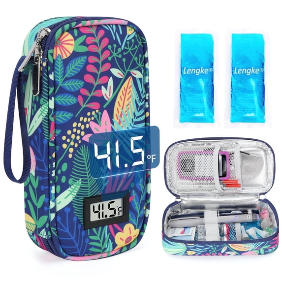 SUNMON Insulin Cooler Travel Case - Tsa Approved Diabetic Medical Pen Cooling Bag with Temperature Display, Refrigerated Diabetes Supplies Organizer Storage Kit with 2 Ice pack(Rainforest) 1 Piece