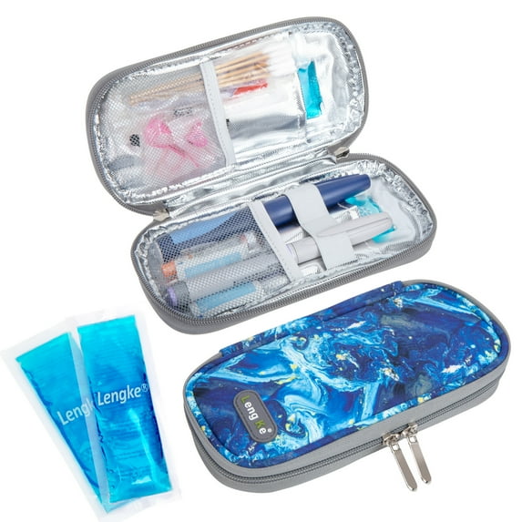 SUNMON Insulin Cooler Travel Case with 2 TSA Approved Ice Packs - Insulin Pen Cooler Travel Case, Suitable for Diabetic Insulin Travel Case, Medication Cooler for Travel(Quicksand Blue)