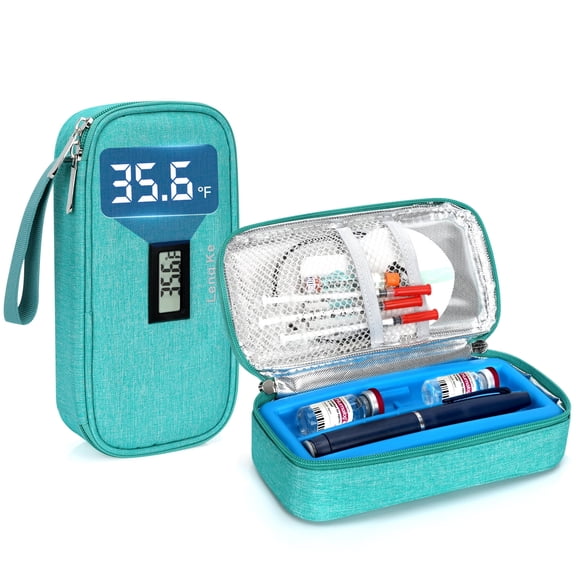 SUNMON Insulin Cooler Travel Case for Pen & Vials, Temperature Display Diabetic Medication Cooling Bag with Protective Ice Brick(1 Pcs Green)