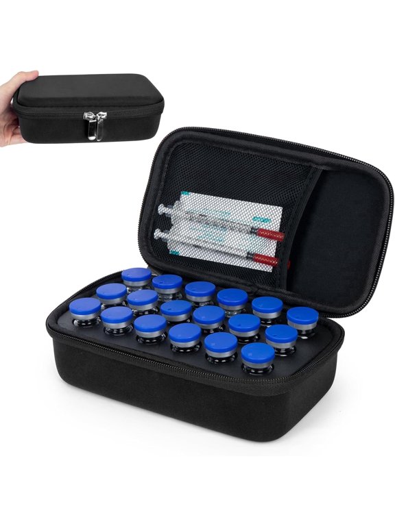 18 Slot Insulin Vial Holder - Peptide Travel Storage Fits Standard 10ml U-100 Vials, Peptide Case for Fridge, Portable Insulation Insulin Cooler Travel Case for Refrigerator Storage (Black)