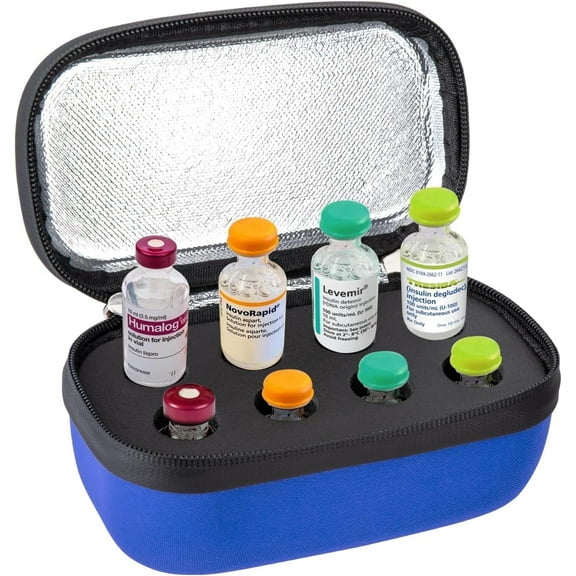 SUNMON Insulin Vial Holder - Insulin Vial Case Fits Standard 10ml U-100 Vials, Refrigerator Storage, Portable Insulation Medical Bags, 8-Slot (Blue)