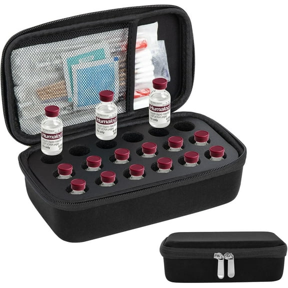 SUNMON Insulin Vials Refrigerator Storage Case - 18-Slots Insulin Small Bottle Organizer Medical Bags Compatible with U-100 Vials (1 pack Black