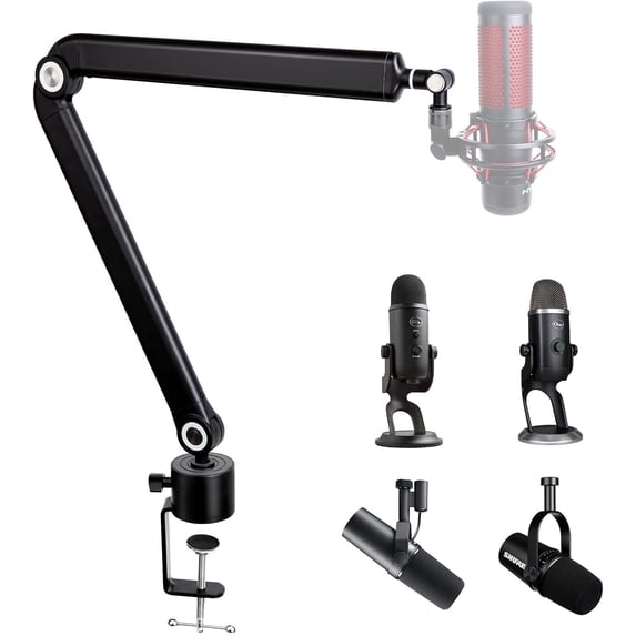 SUNMON Gaming Microphone Stand - Boom Arm for Yeti, QuadCast Mic and Most Microphones, Flexible Metal Mic Arm Stand Desk Mount with 5 Freely Adjustable Joints