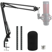 SUNMON for HyperX QuadCast Microphone Stand, Adjustable Suspension Boom Arm for Hyper X QuadCast, QuadCast S Boom Arm – Upgrade C Clamp, 2 Cable Ties, Pop Filter Cover Compatible with HyperX Micropho