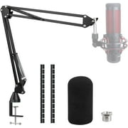 SUNMON Quadcast Boom Arm with Windscreens for HyperX Quad cast - Scissor Mic Stand and 2 Cable Ties to Compatible with Hyperx Quadcast S, C Clamp New Stress Structure, No Fracture, No Slip