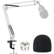 SUNMON Seiren Mini Microphone Stand with Pop Filter - Boom Arm with Foam Cover Windscreen Compatible with Razer Seiren Mini Streaming Microphone for Computer (White)