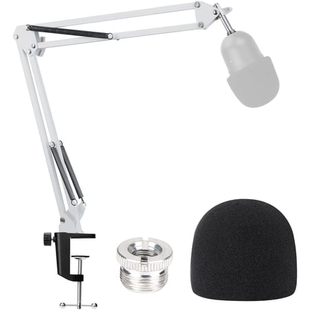 SUNMON Seiren Mini Microphone Stand with Pop Filter - Boom Arm with Foam Cover Windscreen Compatible with Razer Seiren Mini Streaming Microphone for Computer (White)
