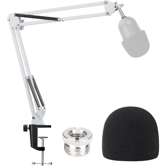 SUNMON Seiren Mini Microphone Stand with Pop Filter - Boom Arm with Foam Cover Windscreen Compatible with Razer Seiren Mini Streaming Microphone for Computer (White)