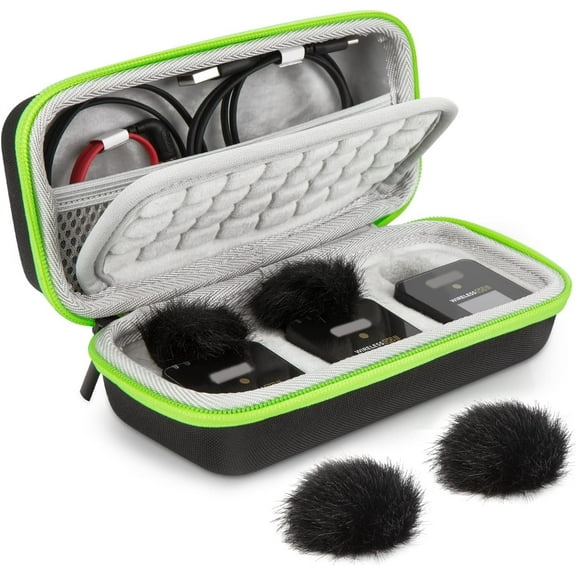SUNMON Wireless Go II Case with 2 Packs Windscreen Muff - Flocking Mic Hard Carring Case with Windshield Compatible with Rode Wireless GO 2 Microphone
