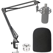 SUNMON for Audio-Technica AT2020 Microphone Stand with Foam Windscreen, Suspension Boom Scissor Arm Stand with Pop Filter Cover for AT2020 Mic