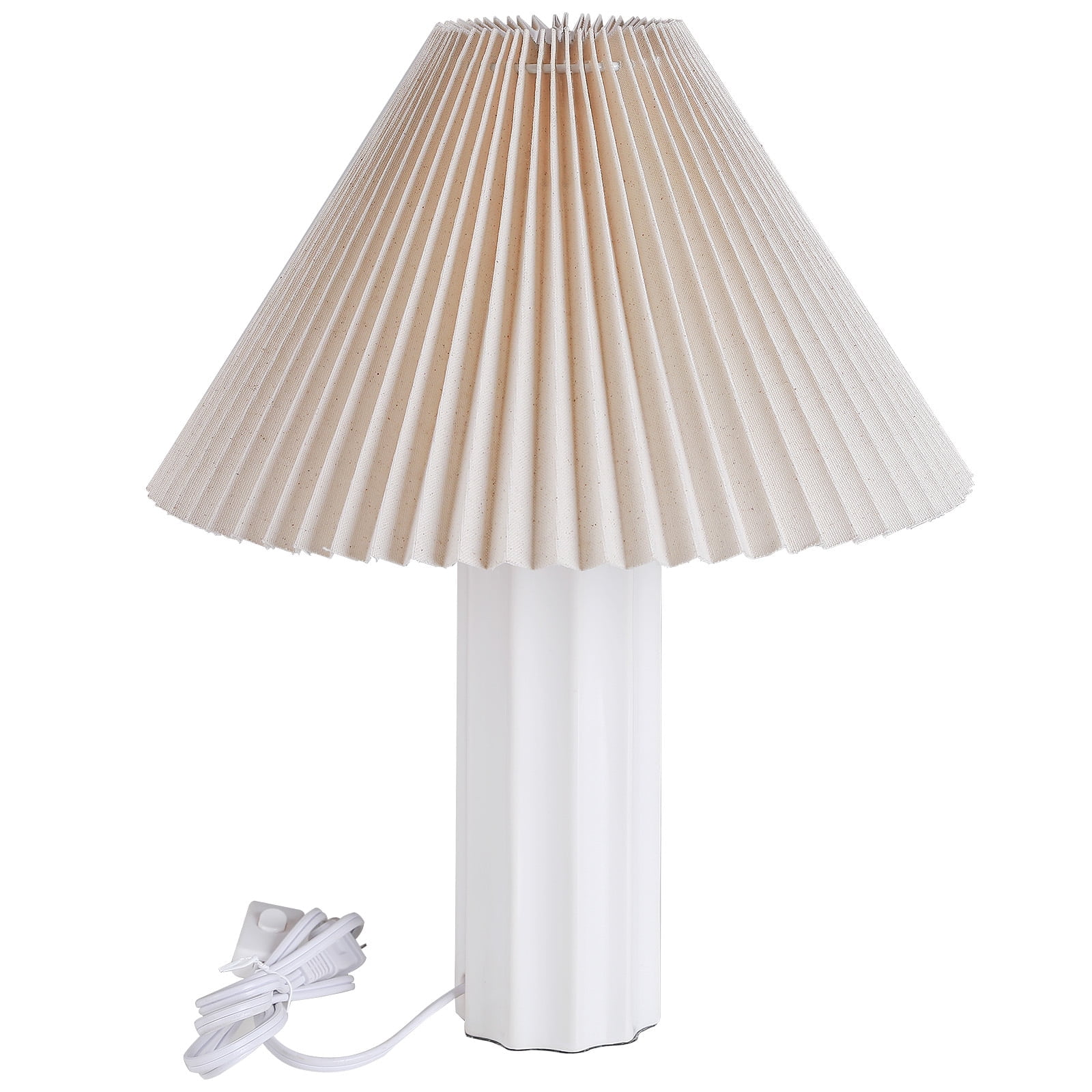 SUNMORY 17.5'' Ceramic Table Lamps with Pleated Fabric Lamp Shade, 3 Way Dimmable White Lamp, LED Nightstand Lamp for Bedroom, Living Room, Home Office (Natual White)