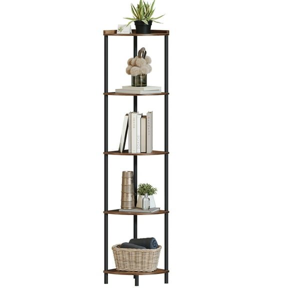 SUNMORY 65" Corner Shelf Stand, 5-Tier Industrial Corner Shelves, Wall Corner Bookshelf, Display Shelf Tall Shelf Plant Stand for Bedroom, Bathroom, Living Room, Corridor