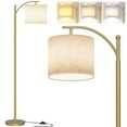 thumbnail image 1 of SUNMORY 61" Arc/Arced Floor Lamp, Modern Floor Lamp with Adjustable Hanging Lampshade, Gold Finish & Beige Lampshade & Foot Switch, 1 of 7