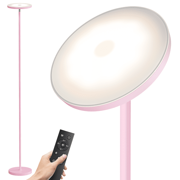 SUNMORY Soft Pink Torchiere Floor Lamp for Bedroom and Office – Elegant Standing Lamp with Modern Design, Perfect for Ambient Lighting in Living Spaces