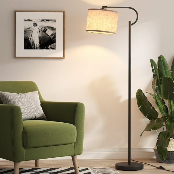SUNMORY 63" Arc Floor Lamp for Living Room, Dimming Standing Lamp with Linen Shade, Tall lamp with 3 Color Temperature LED, Metal Modern Floor Lamps for Bedroom, Office, Bulb Included, Black