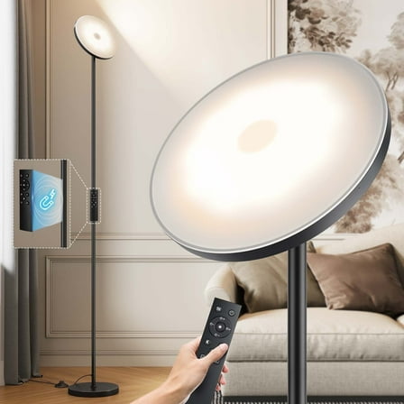 SUNMORY 69" Modern Remote Control Black Torchiere Floor Lamp, Led Super Bright Standing Lamp, Tall lamp for Living Room Bed Room
