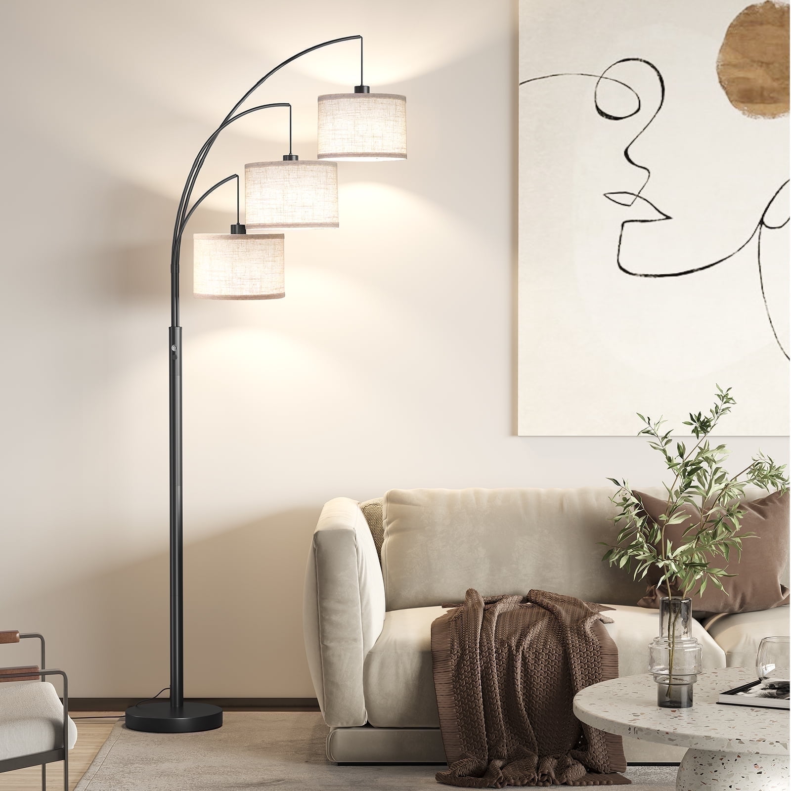 "SUNMORY 78"" Modern Arc Floor Lamp, 3 Lights, Mid-century with Heavy ...