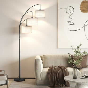 SUNMORY 3 Lights Floor Lamp for Living Room, 78" Tall Standing Lamp with Hanging Drum Shade, Modern Arc Floor Lamps with Heavy Base, Mid Century Arched Tree Floor Lamp for Bedroom, Office, Corner