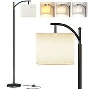 SUNMORY  Arc/Arched Floor Lamp with Foot Switch, Metal Standing Lamps with 9W 3 Color Temperatures Bulb, Adjustable Hanging Linen Lampshade, Tall Floor Lamp for Living Room, Bedroom, Office
