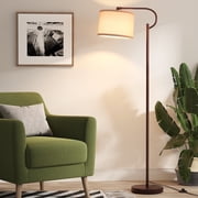 SUNMORY Arc Floor Lamps for Living Room, Dimming Standing Lamp with Linen Shade, 63" Tall lamp with 3 Color Temperature LED, Metal Modern Floor Lamps for Bedroom, Office, Bulb Included, Brown