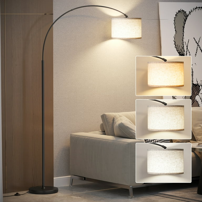 Aohao Arc Floor Lamp with Foot Switch 3 Color Temperature 9W A19 LED Bulb Included 75Height Tall Lamp with Hanging Drum Shade Arched Standing Lamp