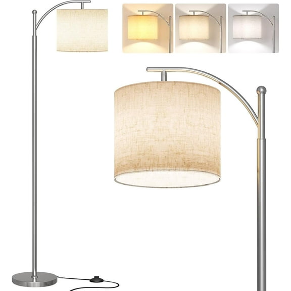 SUNMORY Arc Floor Lamp,Modern Floor Lamp with 9W 3 Color Temperatures Bulb,Metal Standing Lamps with Adjustable Hanging Lampshade,Tall Floor Lamps for Living Room,Bedroom,Office