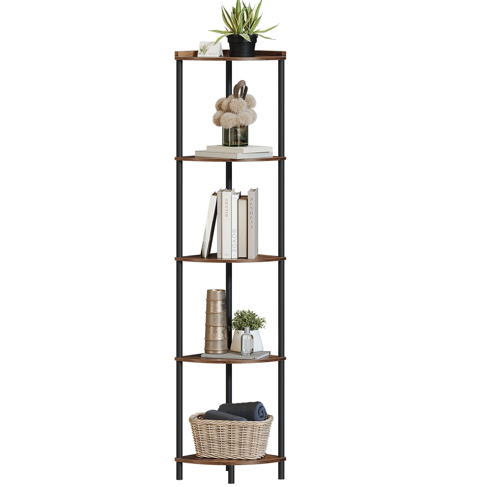 SUNMORY 5Tier Metal Corner Shelf Stand, Small Unit Bookshelf & Plant Stand for Bathroom, Living