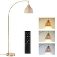 thumbnail image 1 of SUNMORY 72 inch Arched Rattan Floor Lamp, Fabric Retro Boho Farmhouse Rustic Standing Lamp for Living Room, Bedroom, Office, 12W & Foot Switch & Remote Control & 3 Color Temperature & Dimmable, Gold, 1 of 7