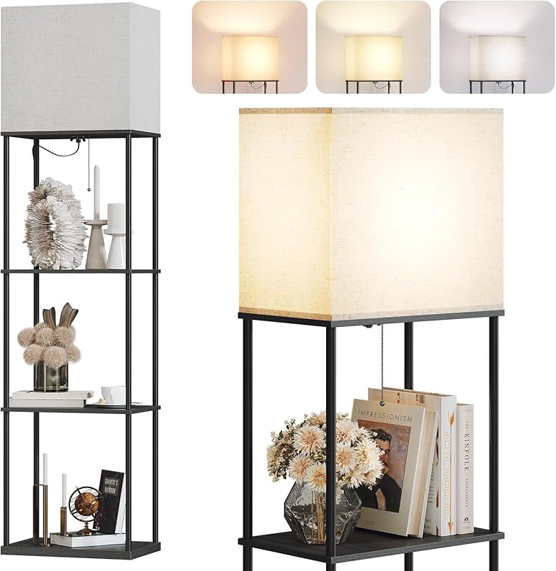 SUNMORY Floor Lamp with Shelves, Modern Square Standing Lamp with 3 ...