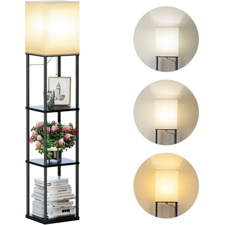 SUNMORY Floor Lamp with Shelves, Modern Square Standing Lamp with 3 Color Temperature Bulb, Corner Display Bookshelf, Tall Lamp for Living Room and Bedroom(Black) price history and forecast - SUNMORY MF19308