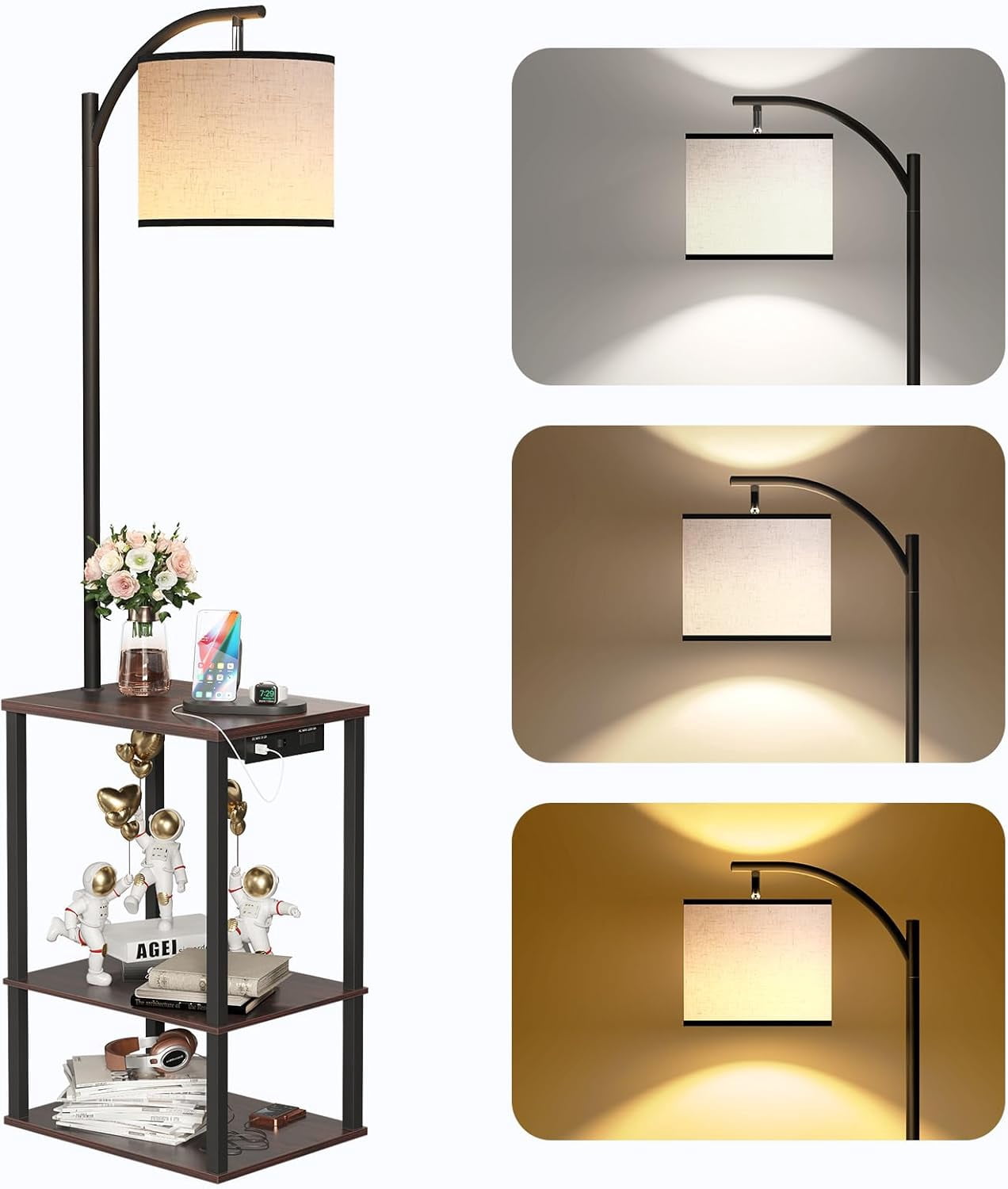 SUNMORY Floor Lamp with Table, End Table for Living Room with Lamp ...