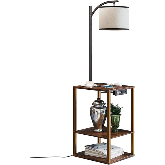 SUNMORY Floor Lamp with Table, Lamps for Living Room with USB Charging Station Port, 3-Color Temperature LED Bulb Attached End Table with Shelves, Side Table Lamps for Living Room Bedroom Office,