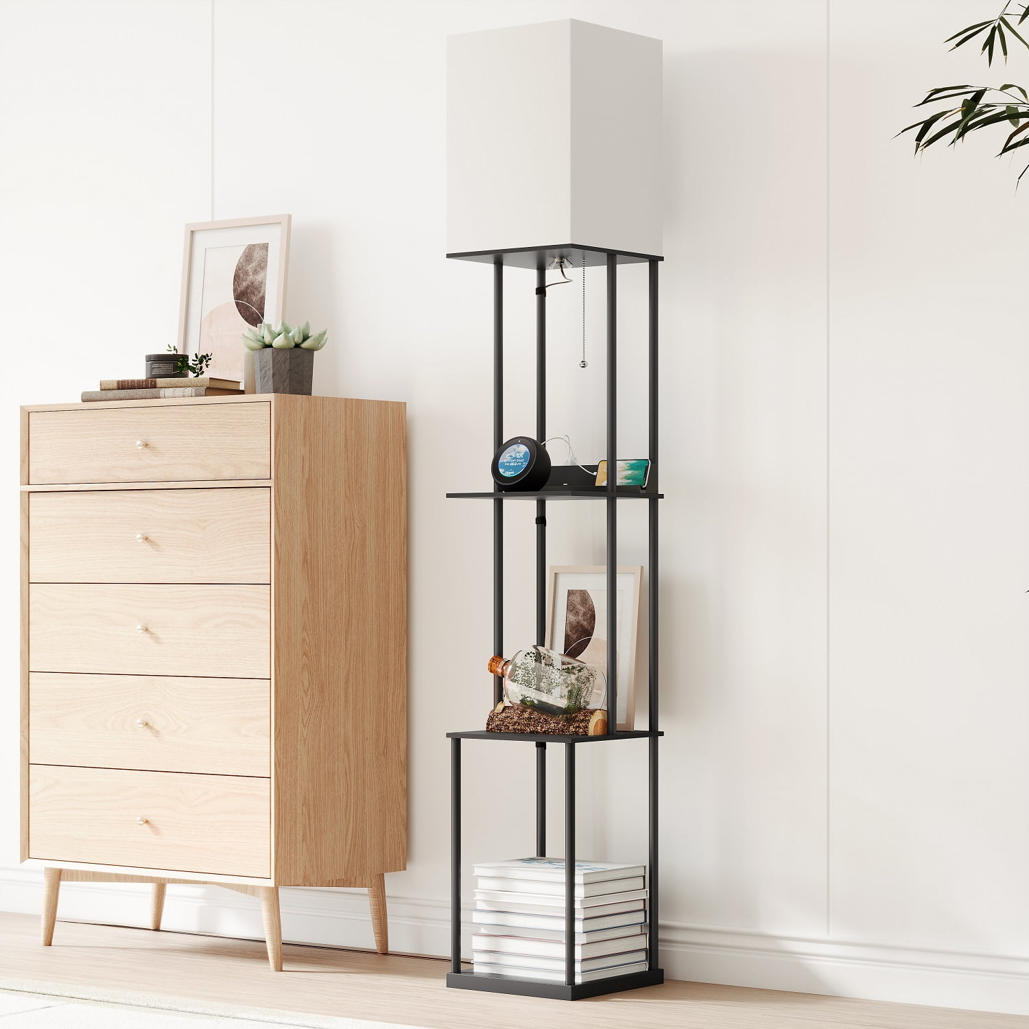 SUNMORY Floor Lamp with Shelves for Living Room, with USB Port and 3