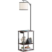 SUNMORY Floor Lamp with Table, End Table with Lamp for Living Room, Rustic End Table Lamp with Shelves, Walnut