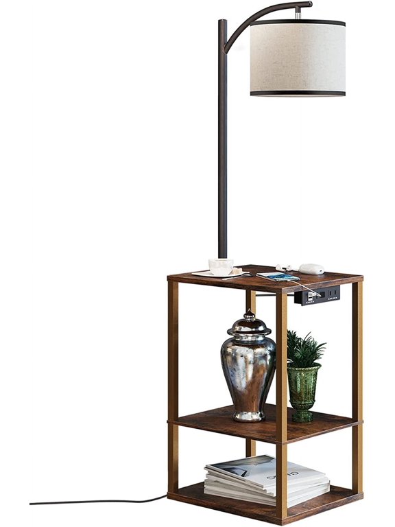 Floor Lamp with Table, Lamps for Living Room with USB Charging Station Port, 3-Color Temperature LED Bulb Attached End Table with Shelves, Side Table Lamps for Living Room Bedroom Office,