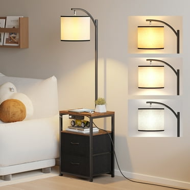 Sunmory 62" Modern USB Ports Walnut Floor Lamp with Fabric Shade