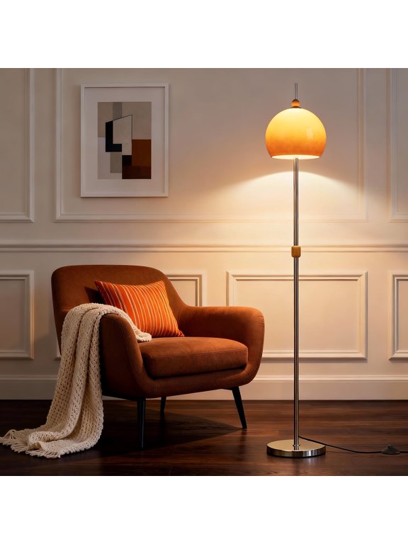 Glass Floor Lamps for Living Room, Modern Floor Lamps with Glass Shade & Silver Base, Mid Century Tall Standing Lamps for Bedroom, Office, Dining Room, Reading Nook, Elegant Ambient Lighting