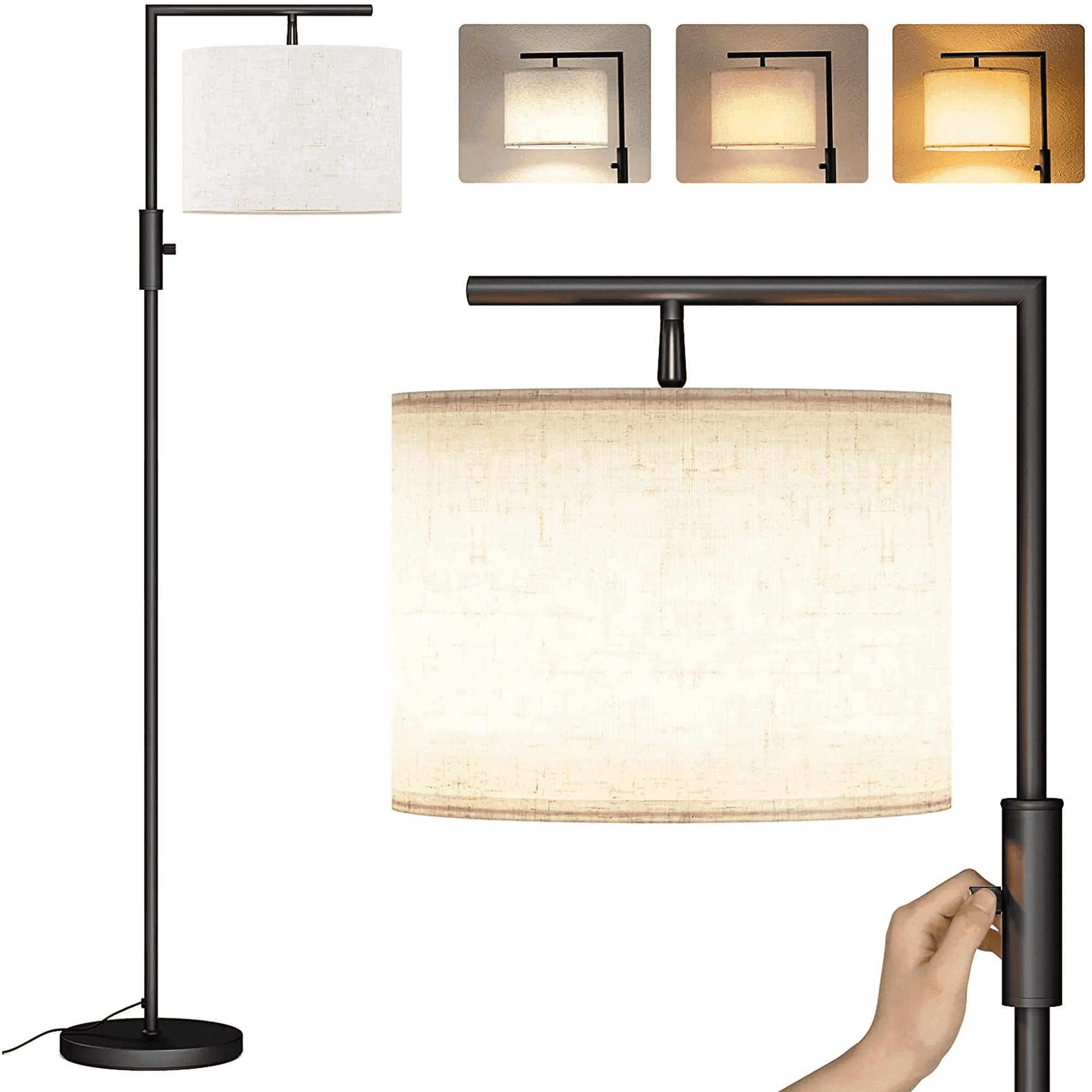 SUNMORY Iron Modern Standing Lamp, Gold Floor Lamp for Living Room, with Rotary Switch, Hanging Shade and 3 Color Temperatures 9W Bulb for Bedroom, Study Room, Office