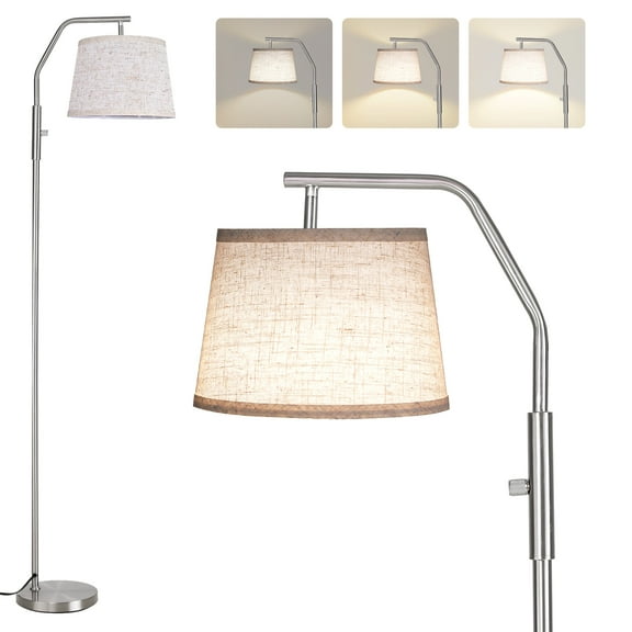 SUNMORY Floor Lamp for Living Room, 9W Bulb Included, Lamp for Bedroom with Adjust Head, Standing Lamp with Rotary Switch, 0-100% Dimmable Floor Lamp for Living Room Bedroom Office Nursery, Nickel