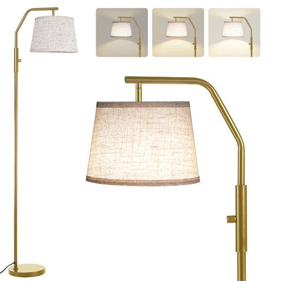 SUNMORY Floor Lamp for Living Room, 9W Bulb Included, Lamp for Bedroom with Adjust Head, Standing Lamp with Rotary Switch, 0-100% Dimmable Floor Lamp for Living Room Bedroom Office Nursery, Gold
