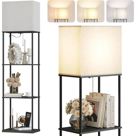 SUNMORY Large Size Floor Lamp with Shelves, 4-Tier Modern Standing Lamp with 3 Color Temperature Bulb, Tall Floor Lamp with Shelf, Corner Display Bookshelf Lamps for Living Room, Bedroom, Office