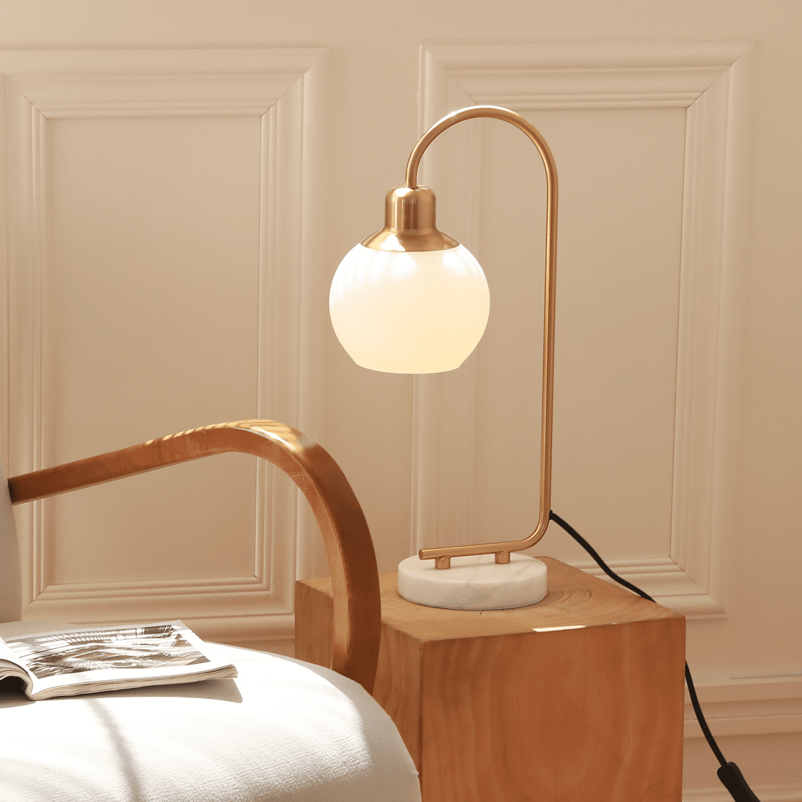 SUNMORY 20" Marble Table Lamp, Modern Desk Lamp with 3 Color Temperatures, Bedside Lamp with Marble Base & Glass Lampshade, Convenient Rocker Switch, Nightstand Lamp for Bedroom, Living Room, Office